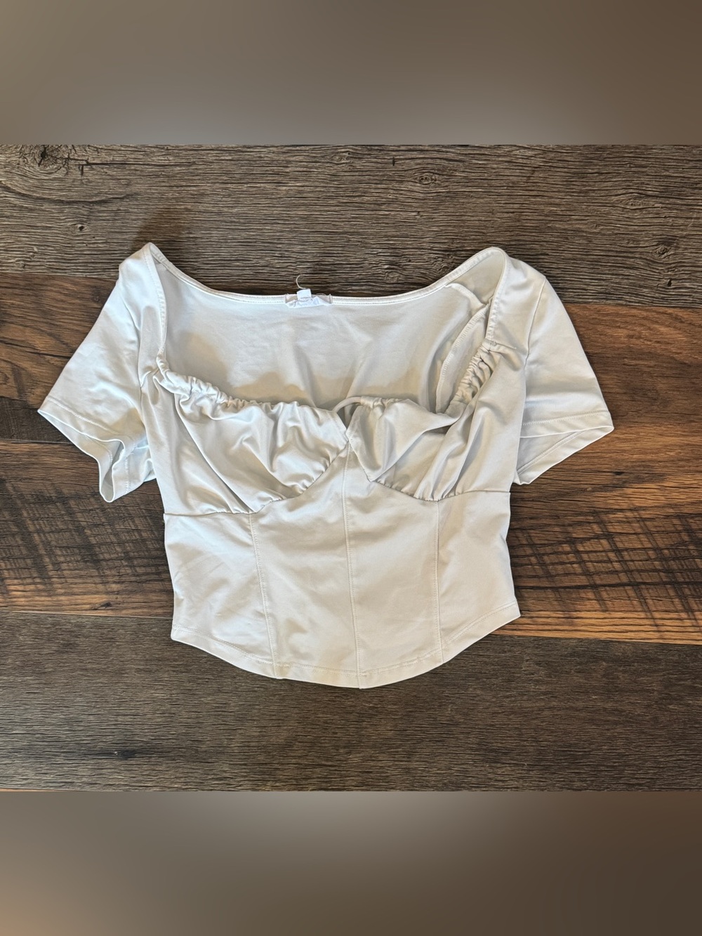 Cream Short-Sleeve Bustier Crop Top